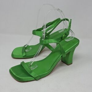 Vince Luella Ankle Strap Garden Green Satin Women's Heeled Sandals Size 9
